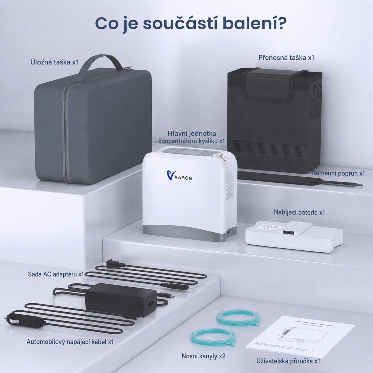 VARON VP-8 Lite | Přenosný pulzní koncentrátor kyslíku – pouze 2 kg, 7 úrovní průtoku