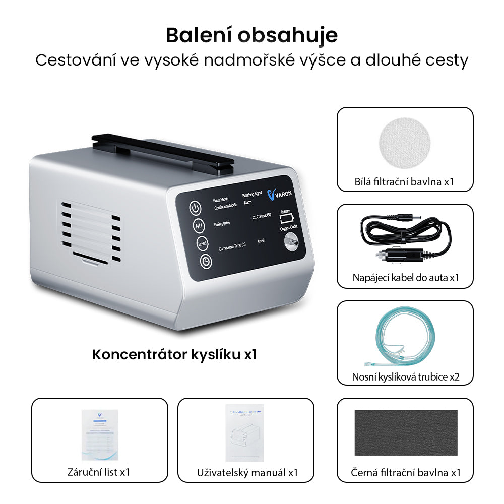 VARON VT-1 | Cestovní kyslíkový koncentrátor s duálním režimem (1–5 nastavení)