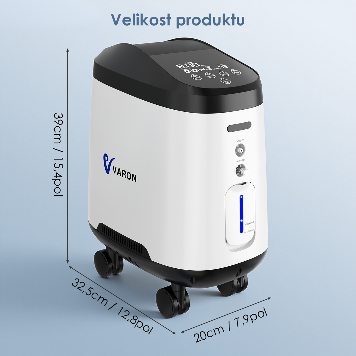 VARON VH-2 Pro Wheel Edition | Koncentrátor kyslíku pro domácnost s kontinuálním průtokem (1–9 nastavení)