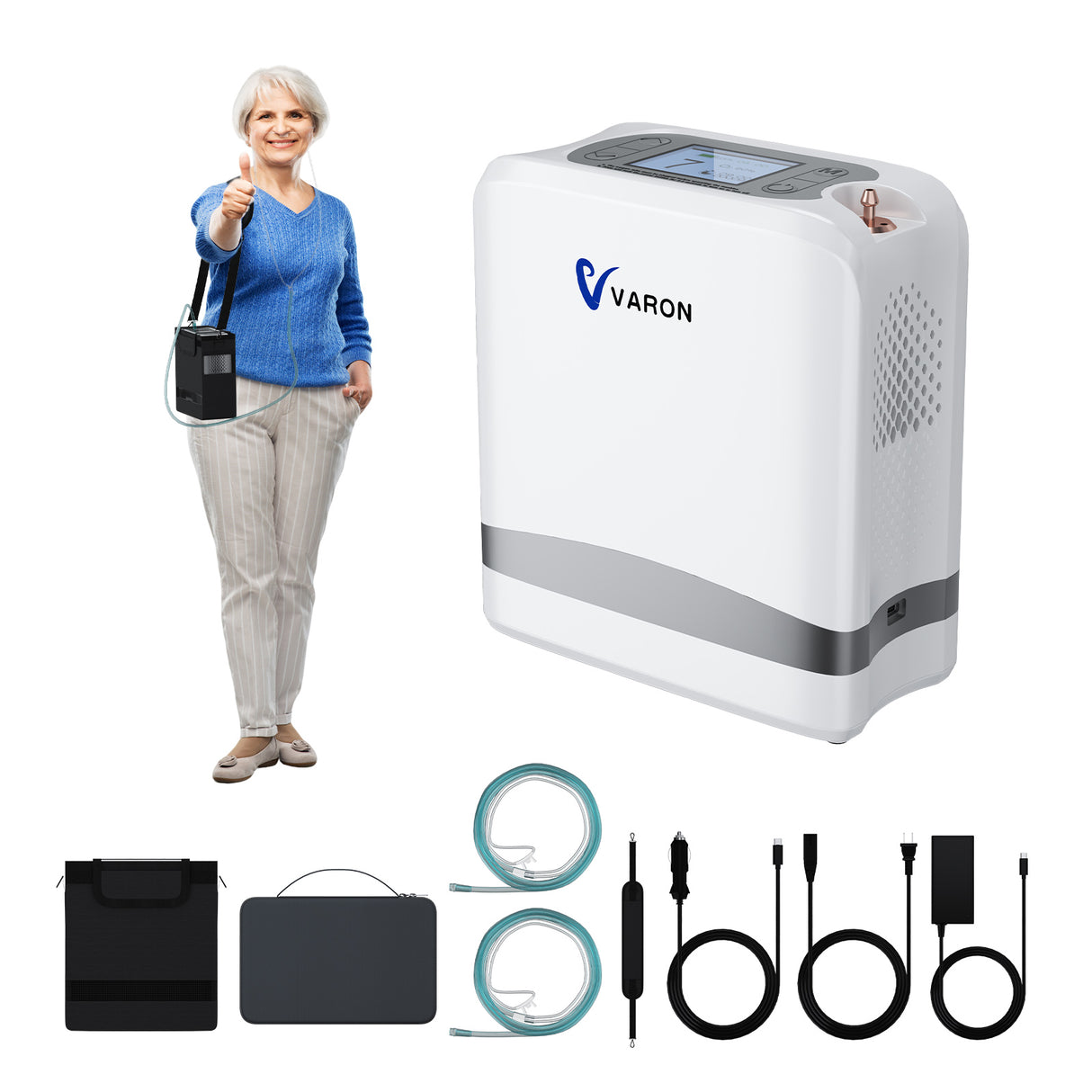 VARON VP-8 Lite | Přenosný pulzní koncentrátor kyslíku – pouze 2 kg, 7 úrovní průtoku