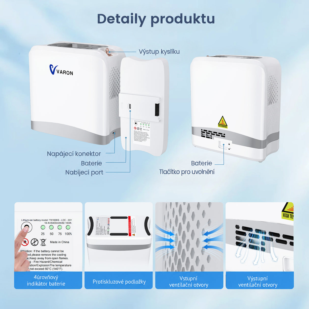 VARON VP-8 Lite | Přenosný pulzní koncentrátor kyslíku – pouze 2 kg, 7 úrovní průtoku