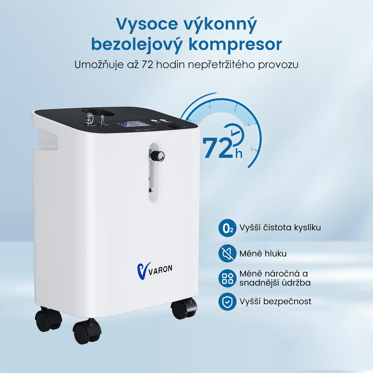 VARON VH-3 PRO Kyslíkový koncentrátor pro domácnost | 10stupňové ovládání, pohodlná léčba, certifikace CE