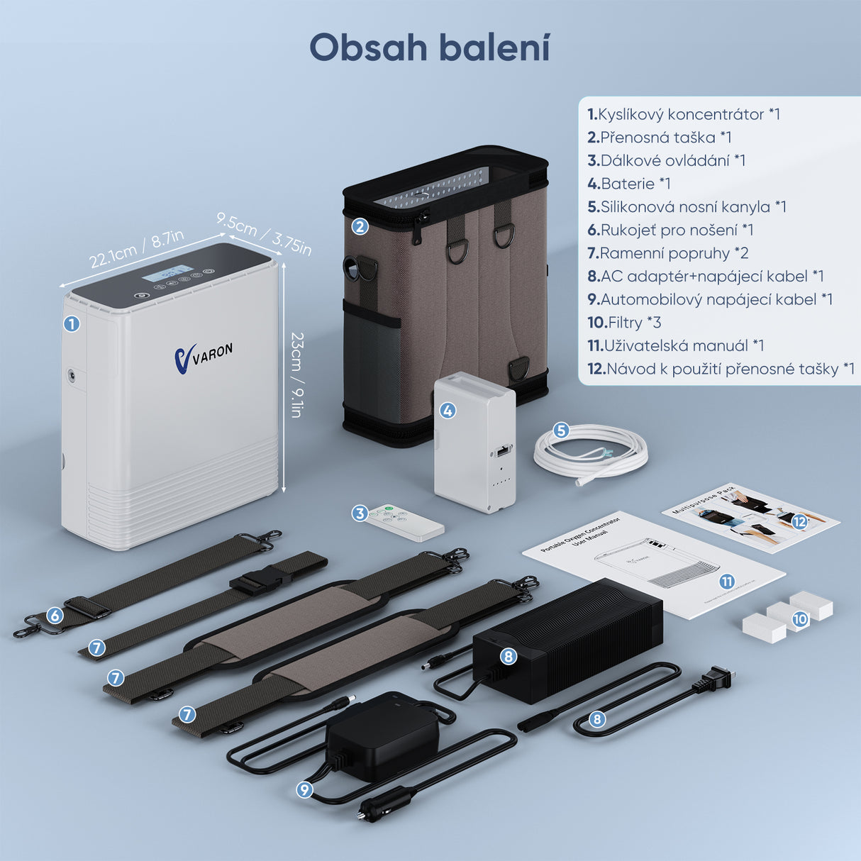 VARON VP-6 | Přenosný kyslíkový koncentrátor s kontinuálním průtokem (1–6 nastavení)