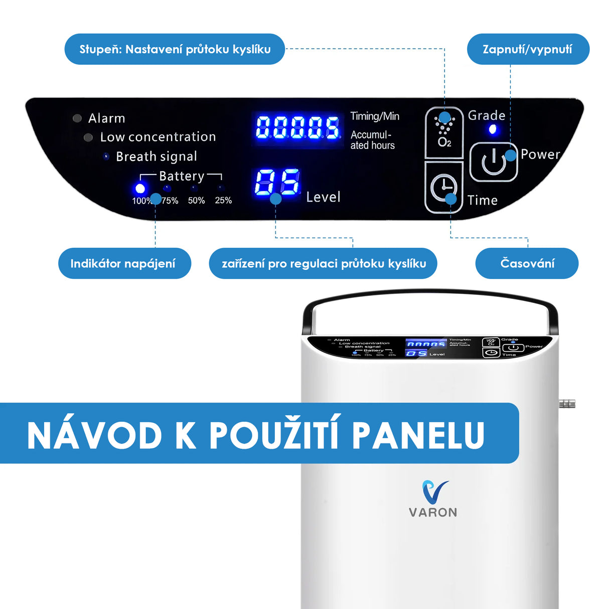 VARON VP-1 | Přenosný kyslíkový koncentrátor Pulse Flow (1-5 nastavení)