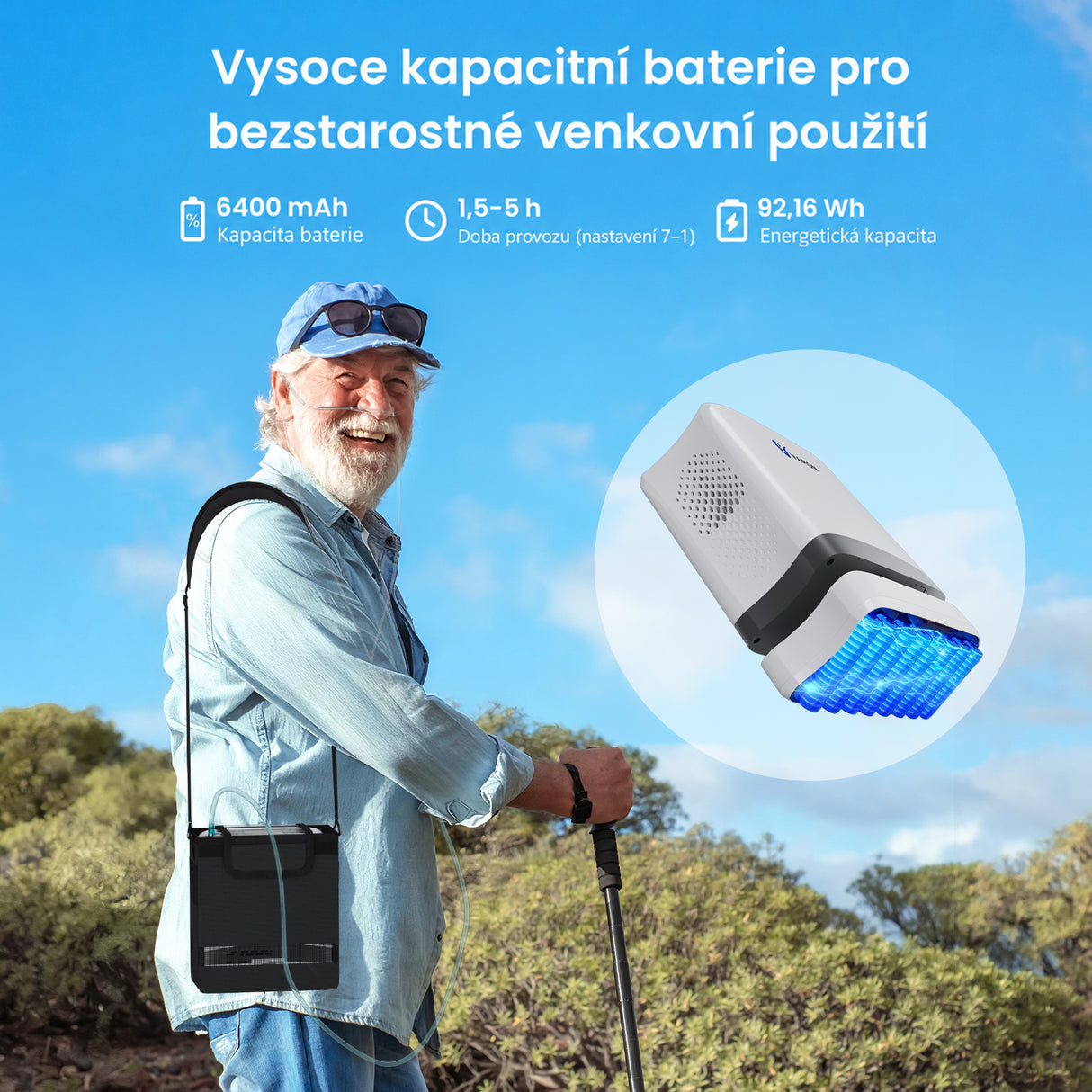 VARON VP-8 Lite | Přenosný pulzní koncentrátor kyslíku – pouze 2 kg, 7 úrovní průtoku