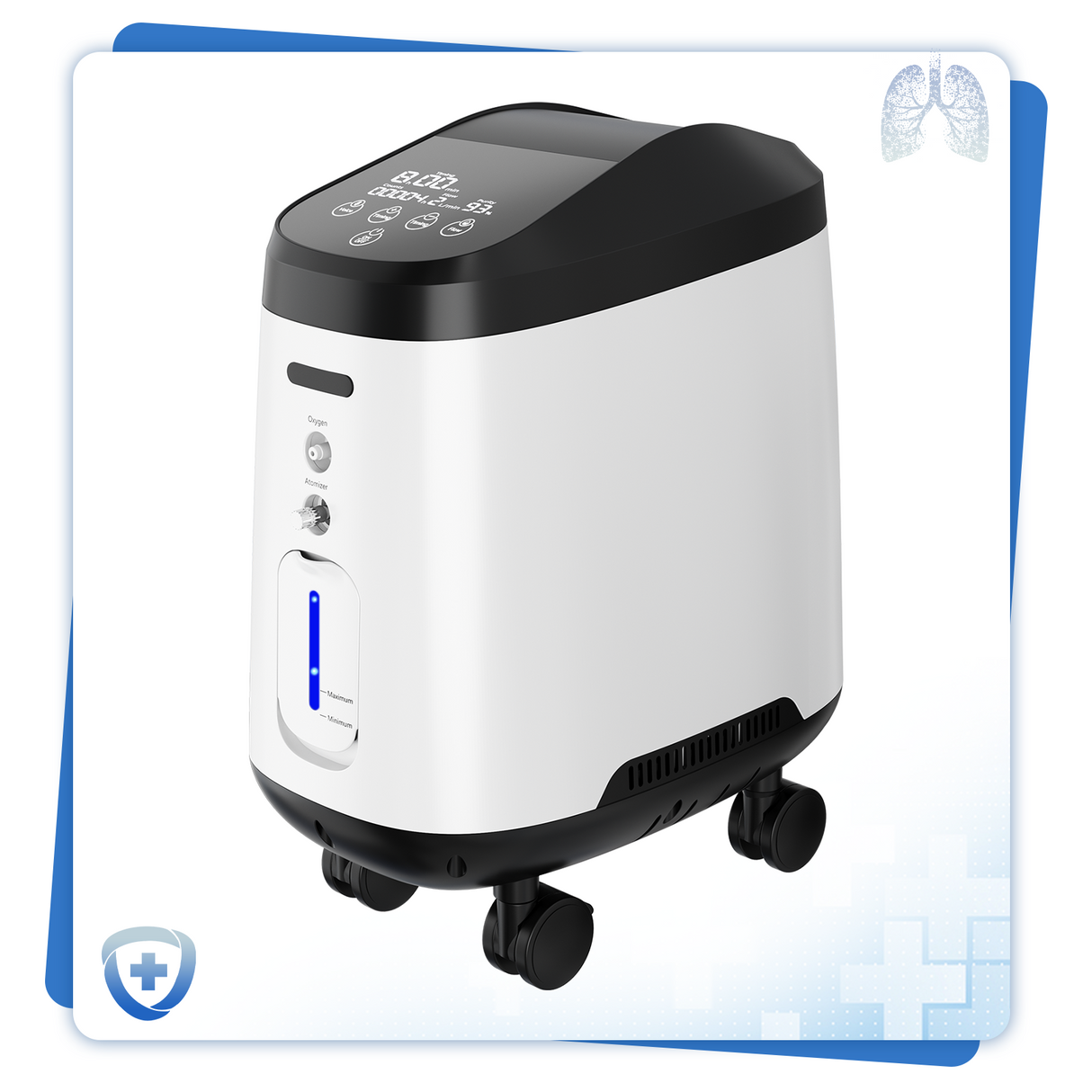 VARON VH-2 Pro Wheel Edition | Koncentrátor kyslíku pro domácnost s kontinuálním průtokem (1–9 nastavení)